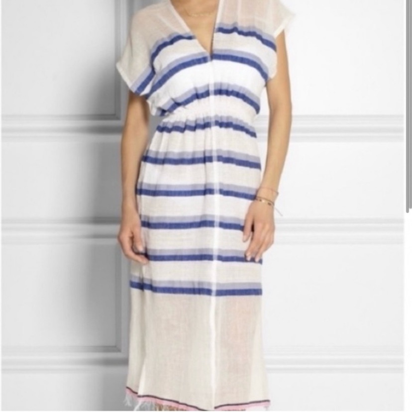 Lemlem Cotton Dress - “Berta” Coverup Size S *Sheer* Whitewblue Stripes Shopbop